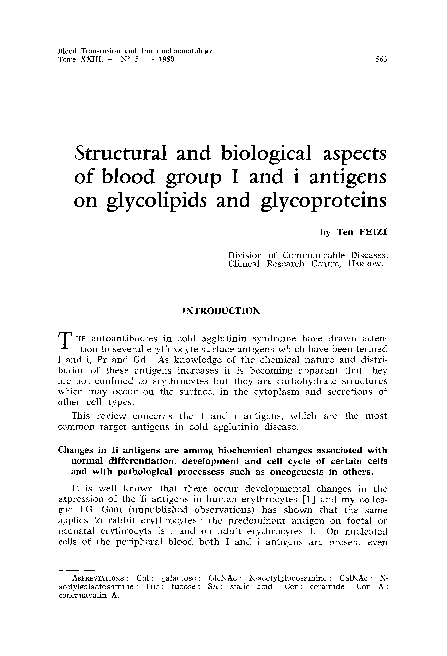 (PDF) Structural and biological aspects of blood group I and i antigens ...