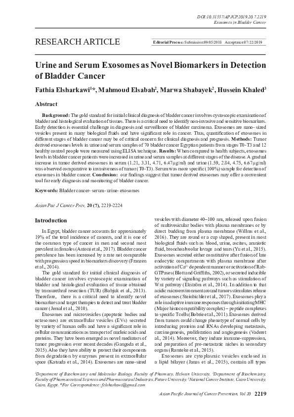 (PDF) Urine and Serum Exosomes as Novel Biomarkers in Detection of ...