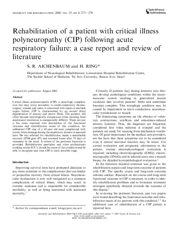 (PDF) Rehabilitation of a patient with critical illness polyneuropathy ...