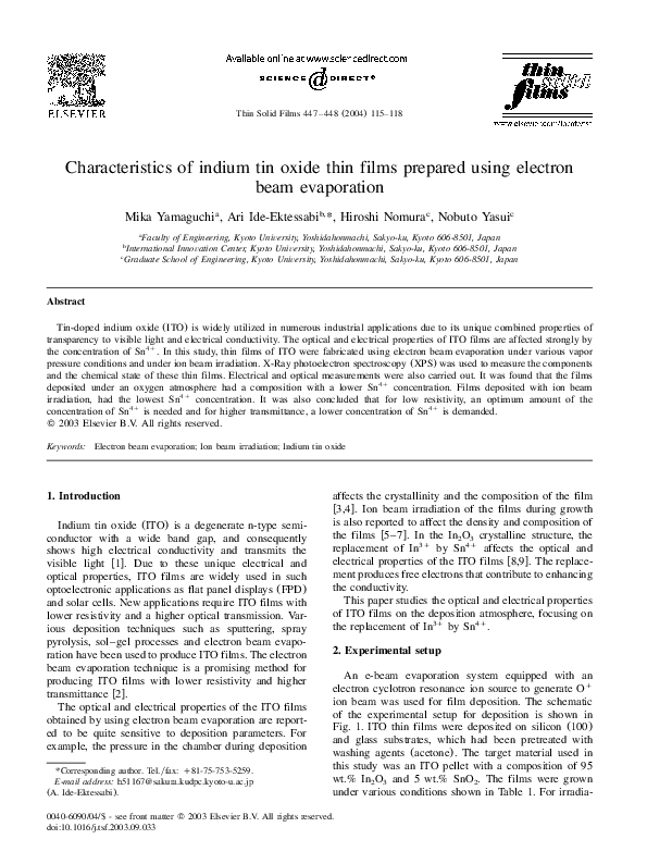 (PDF) Characteristics of indium tin oxide thin films prepared using