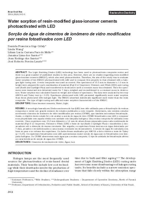 (PDF) Water sorption of resinmodified glassionomer cements