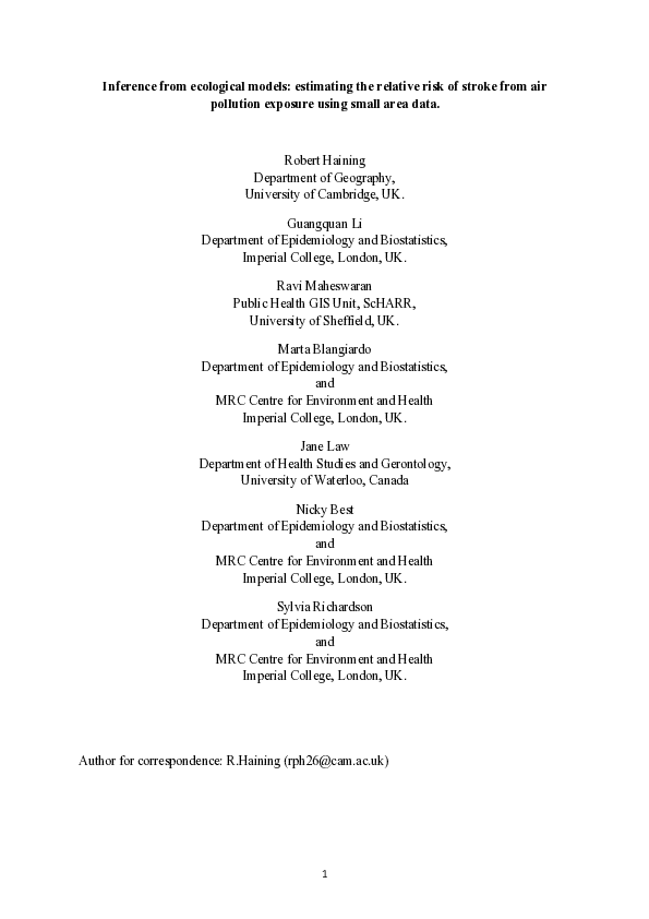 (PDF) Inference from ecological models: Estimating the relative risk of ...