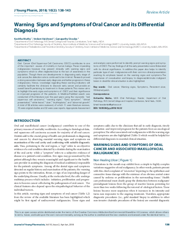 (PDF) Warning Signs and Symptoms of Oral Cancer and its Differential ...