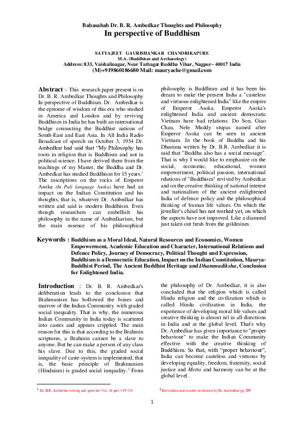 (PDF) Dr. B.R. Ambedkar Thoughts and Philosophy In perspective of Buddhism