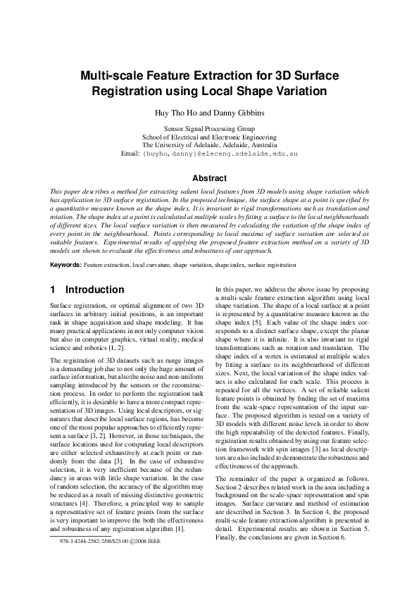 (PDF) Multi-scale feature extraction for 3d surface registration using ...