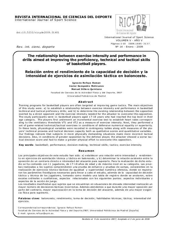 (PDF) The relationship between exercise intensity and performance in ...