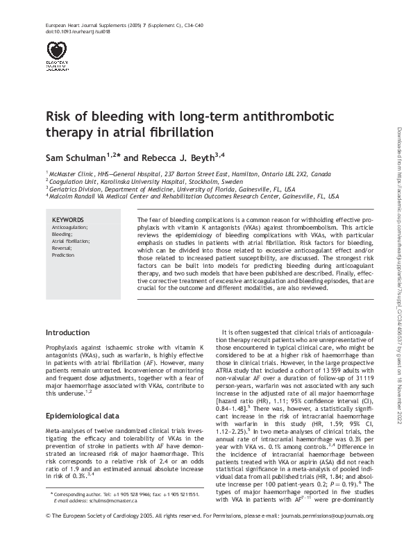 (PDF) Risk of bleeding with long-term antithrombotic therapy in atrial ...