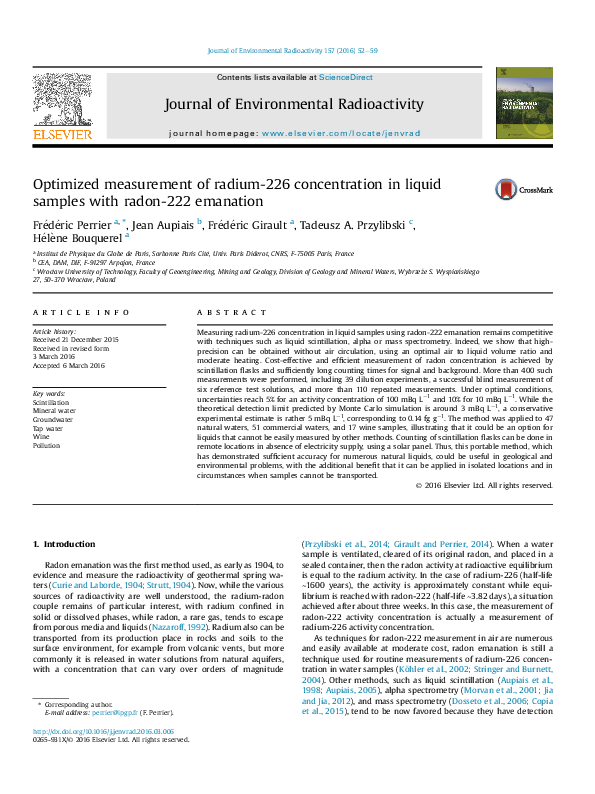 (PDF) Optimized measurement of radium-226 concentration in liquid ...