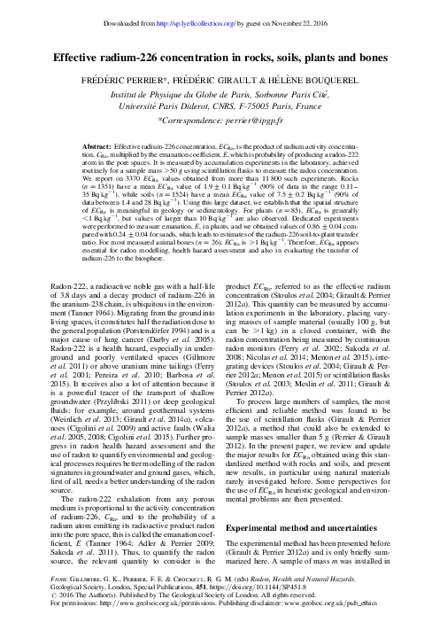 (PDF) Effective radium-226 concentration in rocks, soils, plants and bones
