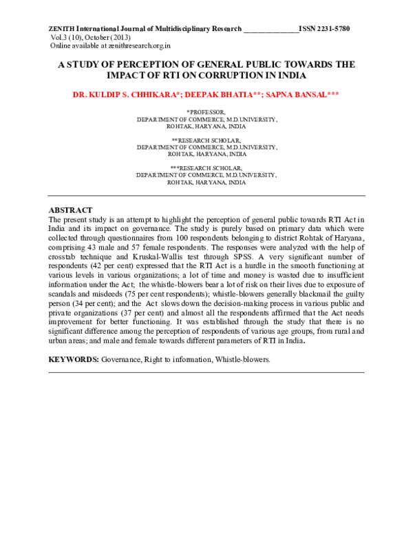 (PDF) A study of perception of general public towards the impact of RTI ...