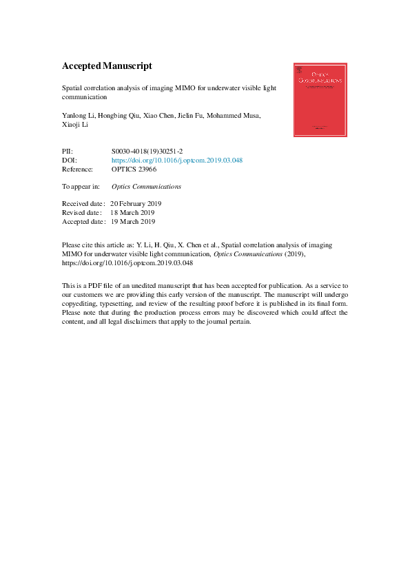 (PDF) Spatial correlation analysis of imaging MIMO for underwater ...