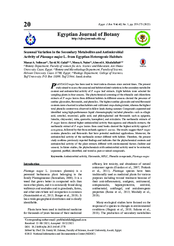 (PDF) Seasonal Variation in the Secondary Metabolites and Antimicrobial ...