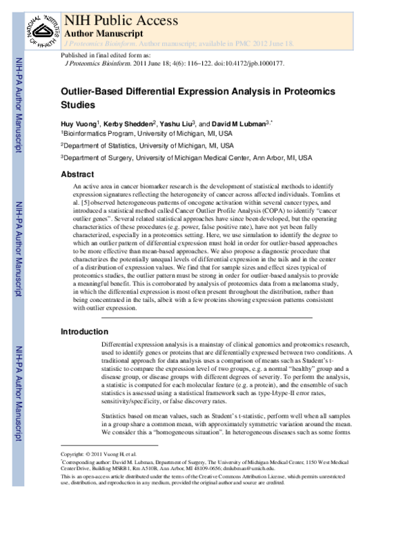 (PDF) Outlier-Based Differential Expression Analysis in Proteomics Studies