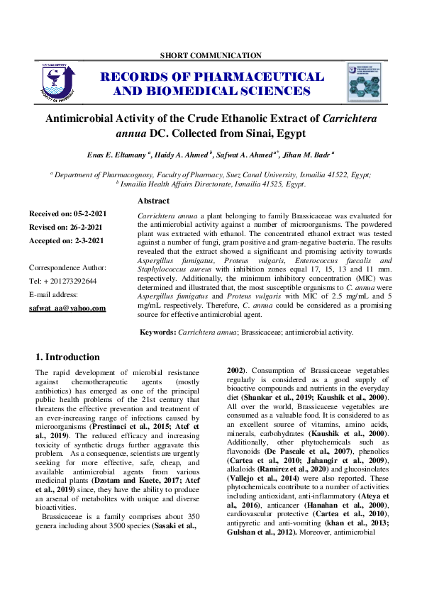 (PDF) Antimicrobial Activity of the Crude Ethanolic Extract of ...