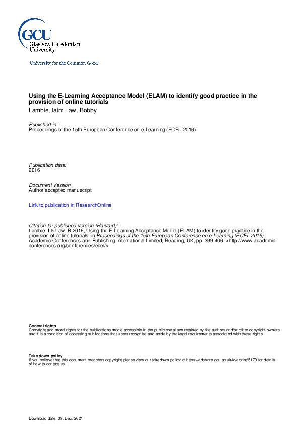 (PDF) Using the E-Learning Acceptance Model (ELAM) to identify good ...