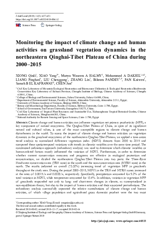 (PDF) Monitoring the impact of climate change and human activities on ...