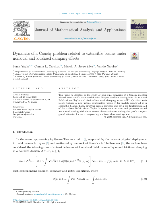(PDF) Dynamics of a Cauchy problem related to extensible beams under ...