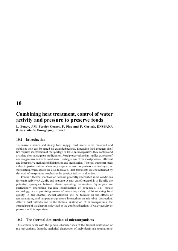 (PDF) Combining heat treatment, control of water activity and pressure