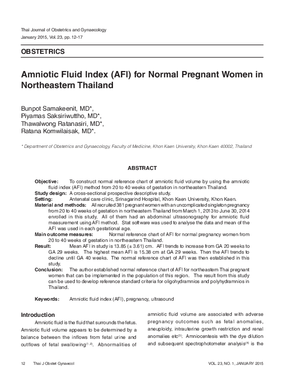 (PDF) Amniotic fluid index (AFI) for normal pregnant women in ...