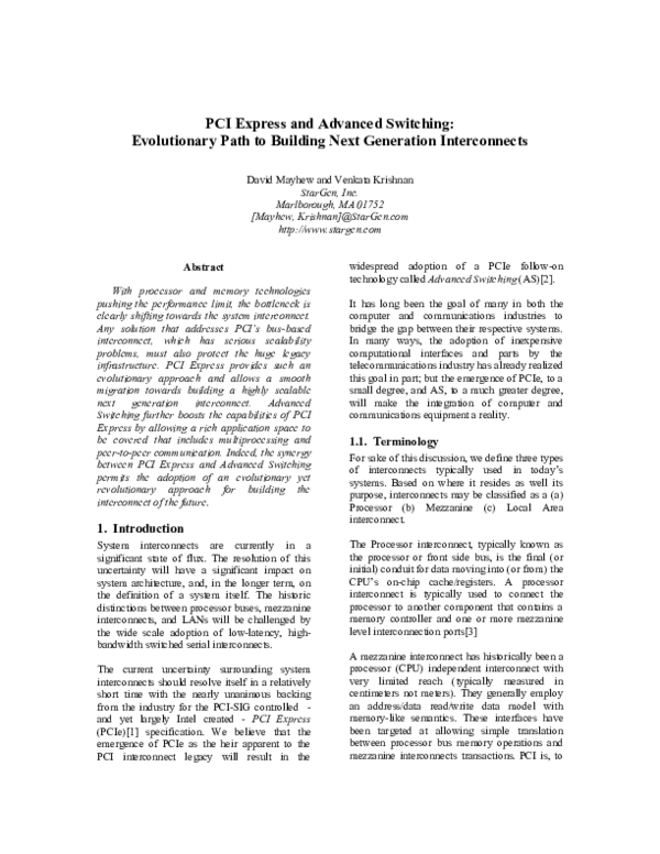 (PDF) PCI express and advanced switching: evolutionary path to building ...