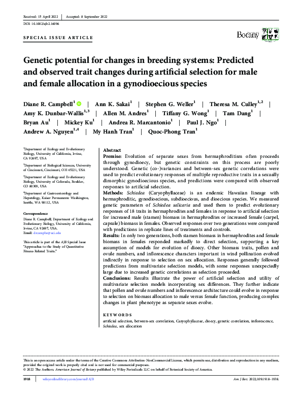 (PDF) Genetic potential for changes in breeding systems: Predicted and ...