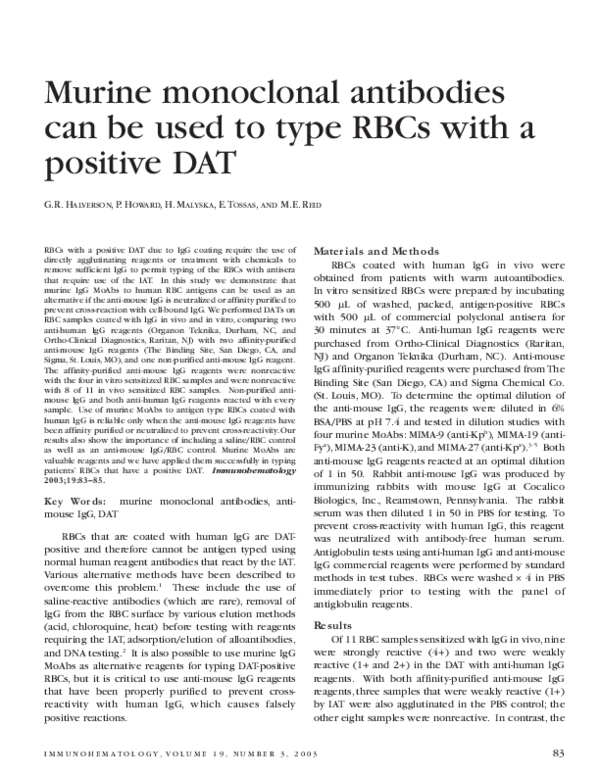 (PDF) Murine monoclonal antibodies can be used to type RBCs with a ...