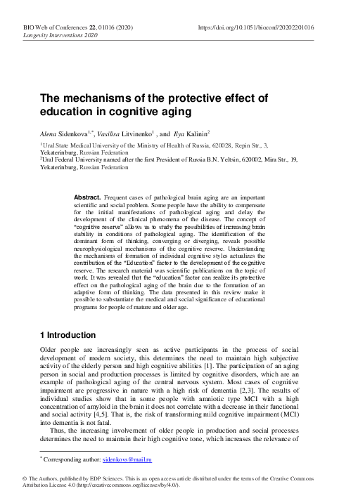 (PDF) The mechanisms of the protective effect of education in cognitive ...