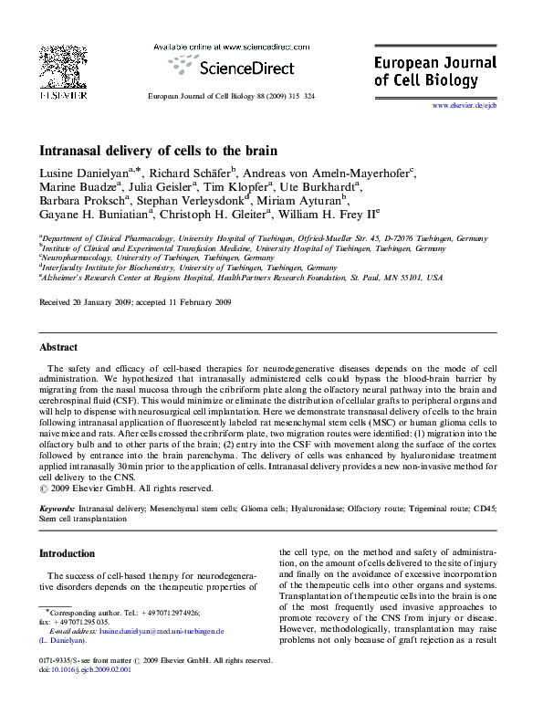 (PDF) Intranasal delivery of cells to the brain