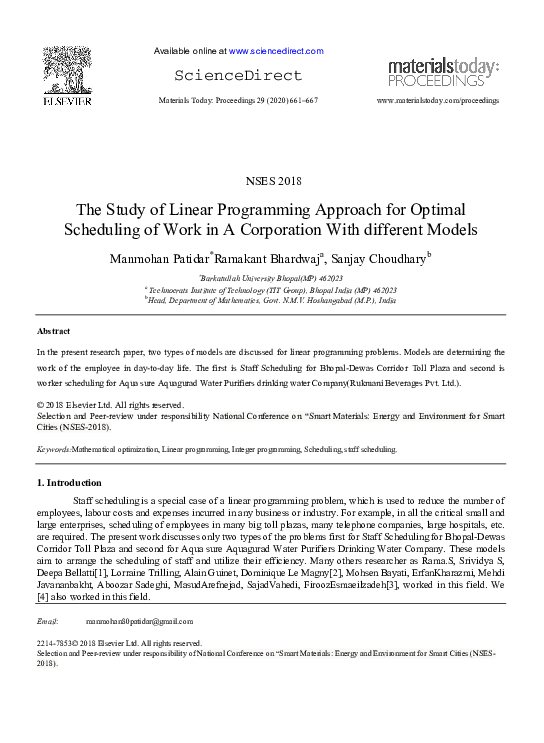 (PDF) The Study of Linear Programming Approach for Optimal Scheduling ...