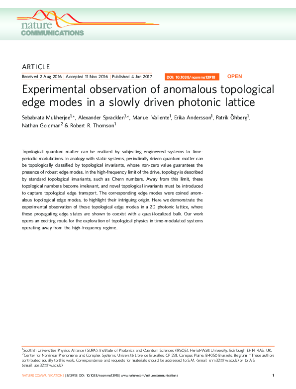(PDF) Experimental observation of anomalous topological edge modes in a ...