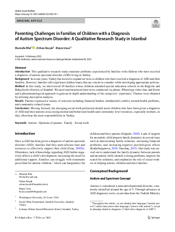 (PDF) Parenting Challenges in Families of Children with a Diagnosis of ...