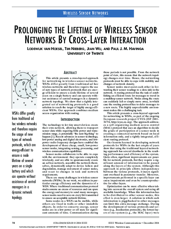(PDF) Prolonging the lifetime of wireless sensor networks by cross ...