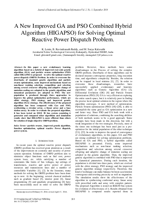 (PDF) HIGAPSO: A Hybrid Algorithm for ORPD