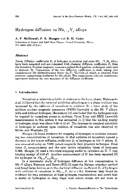 (PDF) Hydrogen diffusion in Nb1−yVy alloys