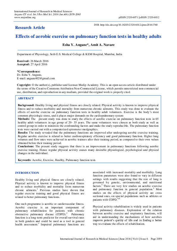 (PDF) Effects of aerobic exercise on pulmonary function tests in ...