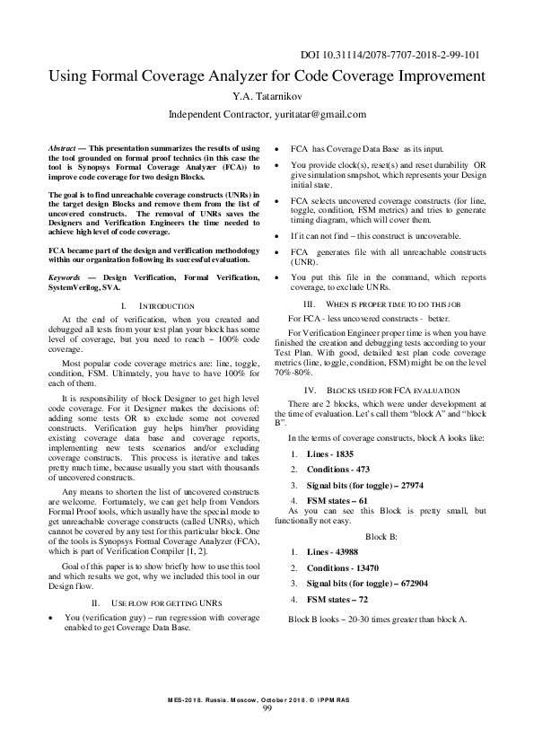 (PDF) Using Formal Coverage Analyzer for Code Coverage Improvement