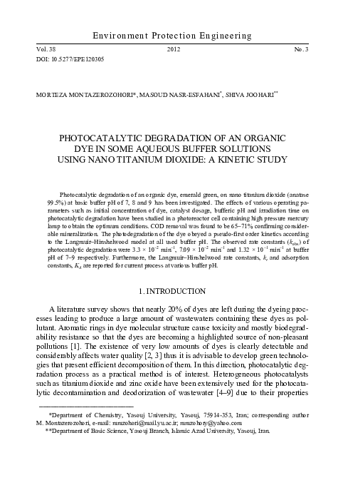 (PDF) Photocatalytic degradation of an organic dye in some aqueous ...