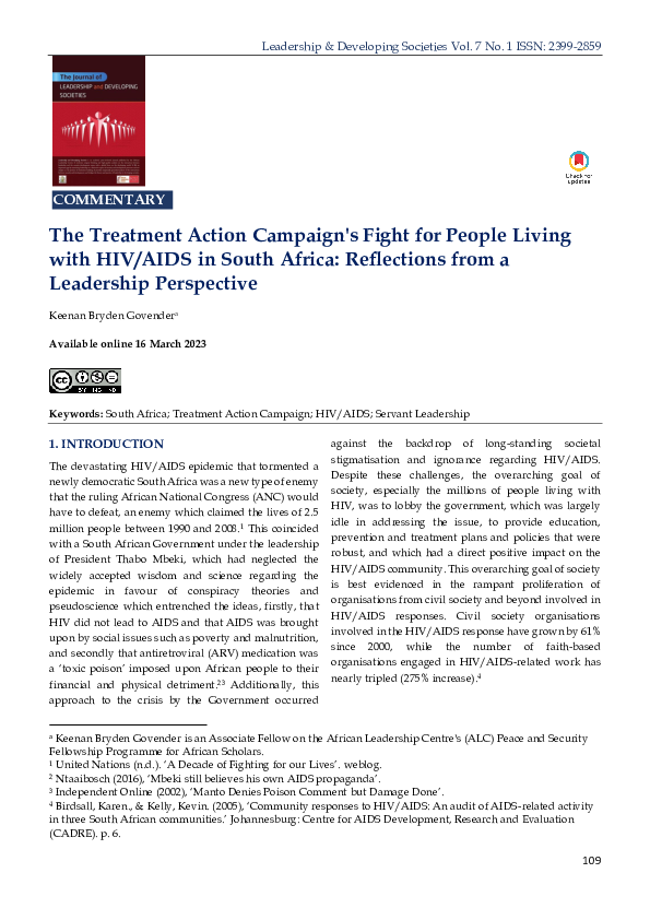 (PDF) The Treatment Action Campaign's Fight for People Living with HIV ...