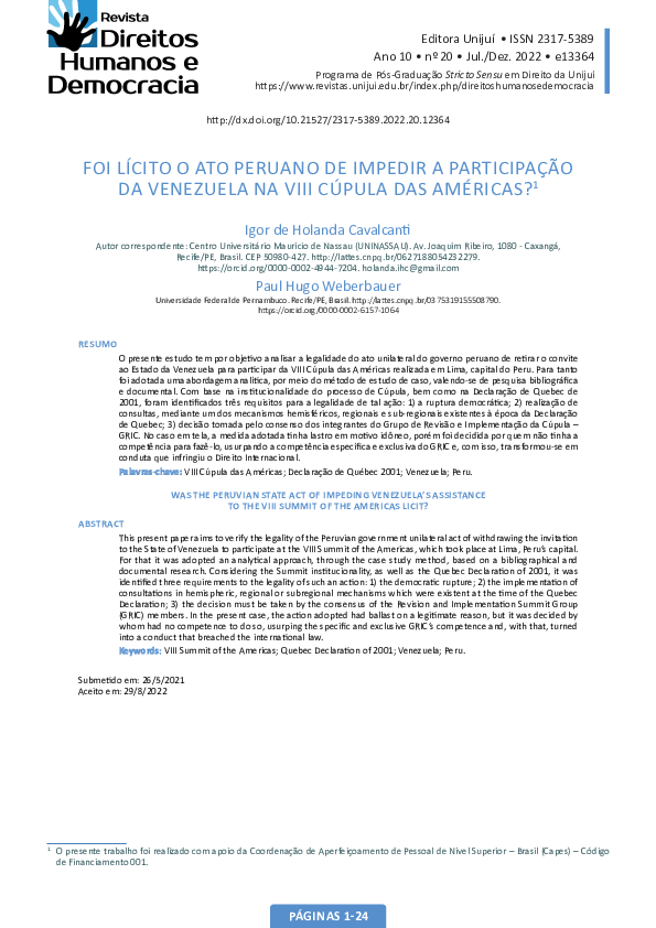 (PDF) Foi lícito o ato peruano de impedir a participação da Venezuela ...