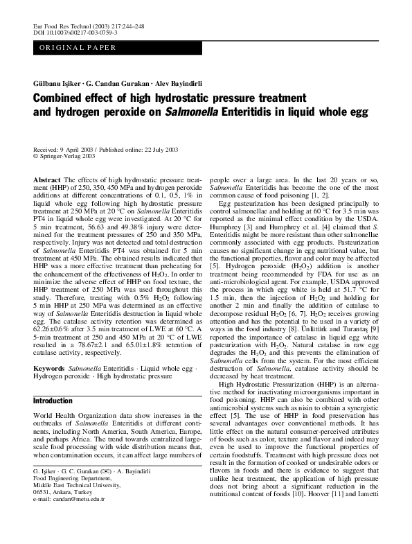 (PDF) Combined effect of high hydrostatic pressure treatment and ...