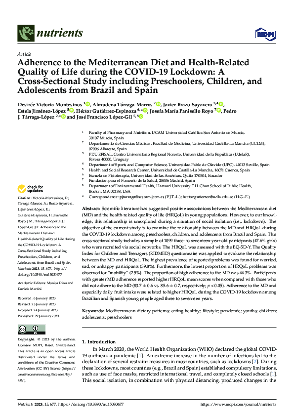 (PDF) Adherence to the Mediterranean Diet and Health-Related Quality of ...