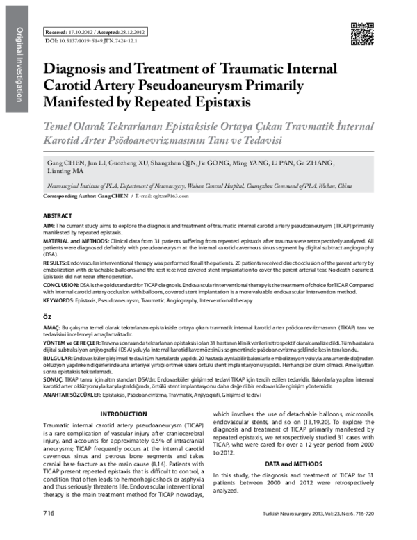 (PDF) Diagnosis and treatment of traumatic internal carotid artery ...