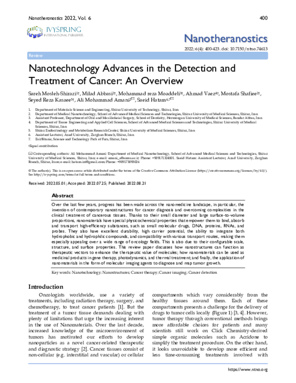 (PDF) Nanotechnology Advances in the Detection and Treatment of Cancer ...