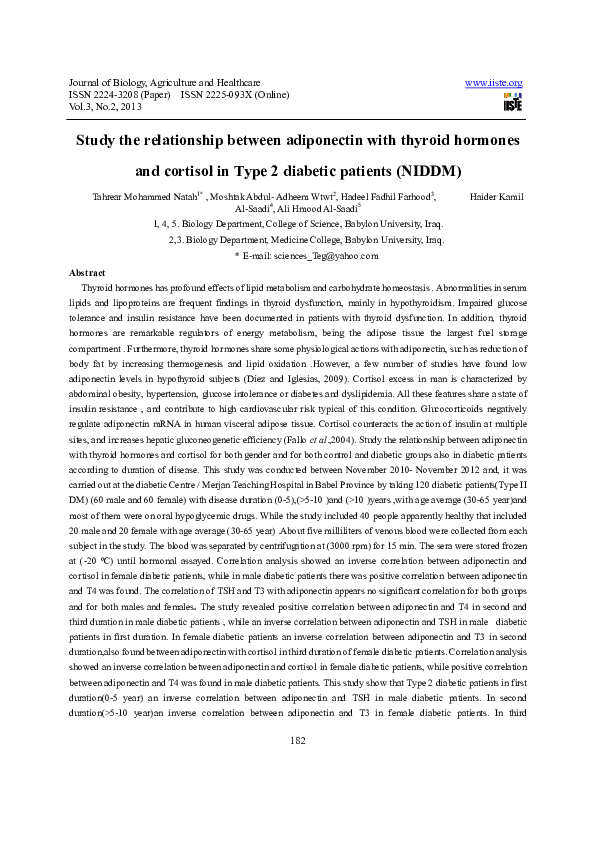(PDF) Study the relationship between adiponectin with thyroid hormones ...