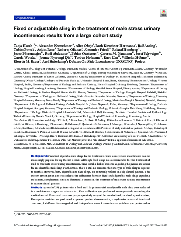 (PDF) Fixed or adjustable sling in the treatment of male stress urinary ...