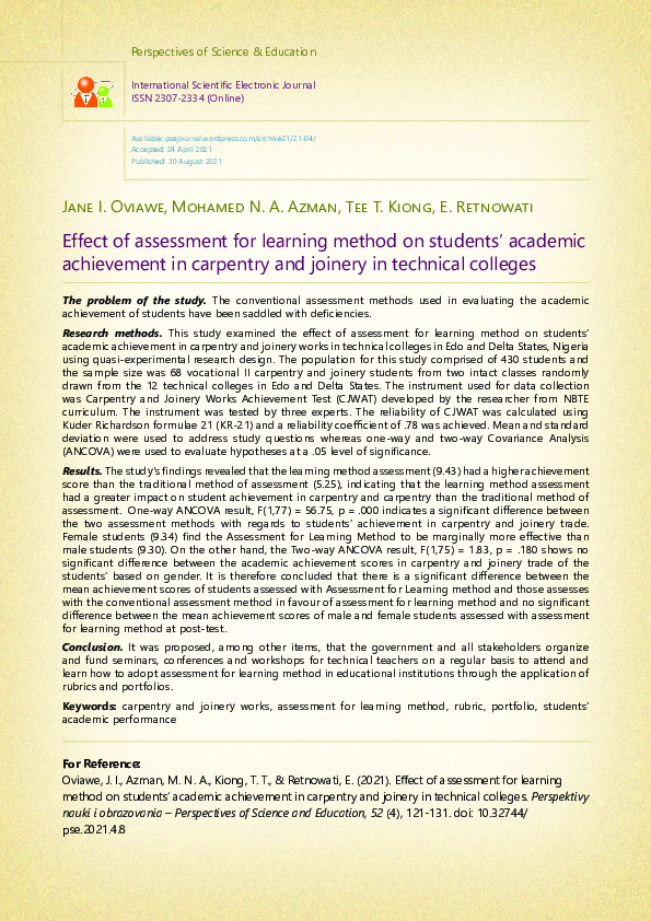 (PDF) Effect of assessment for learning method on students’ academic ...