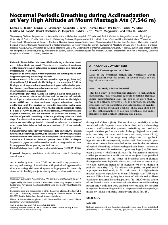 (PDF) Nocturnal Periodic Breathing during Acclimatization at Very High ...