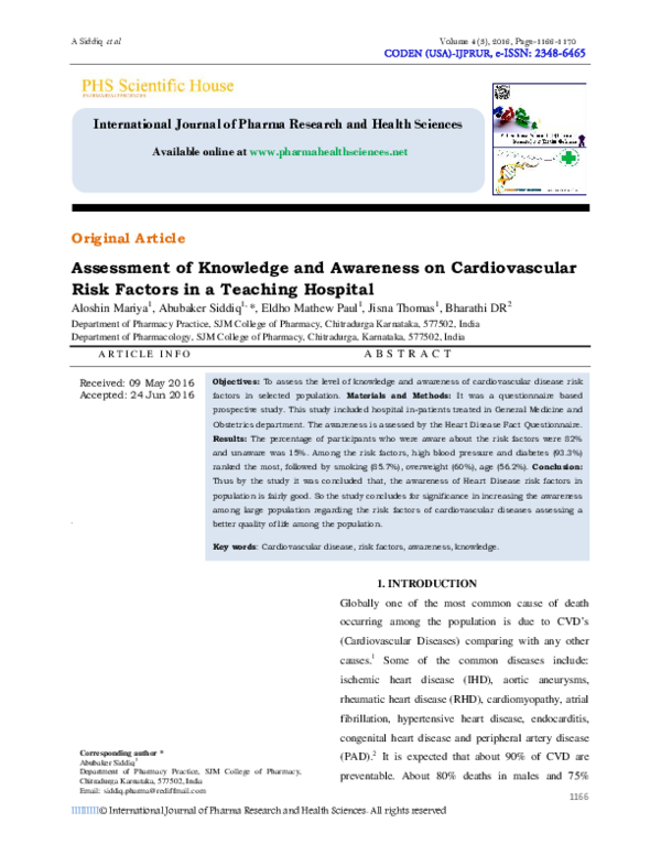 (PDF) Assessment of Knowledge and Awareness on Cardiovascular Risk ...