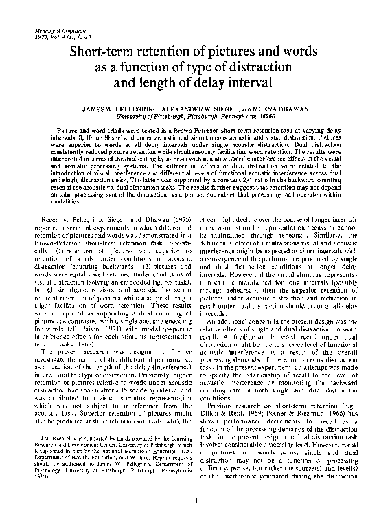 (PDF) Short-term retention of pictures and words as a function of type ...
