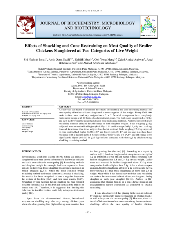 (PDF) Effects of shackling and cone restraining on meat quality of ...